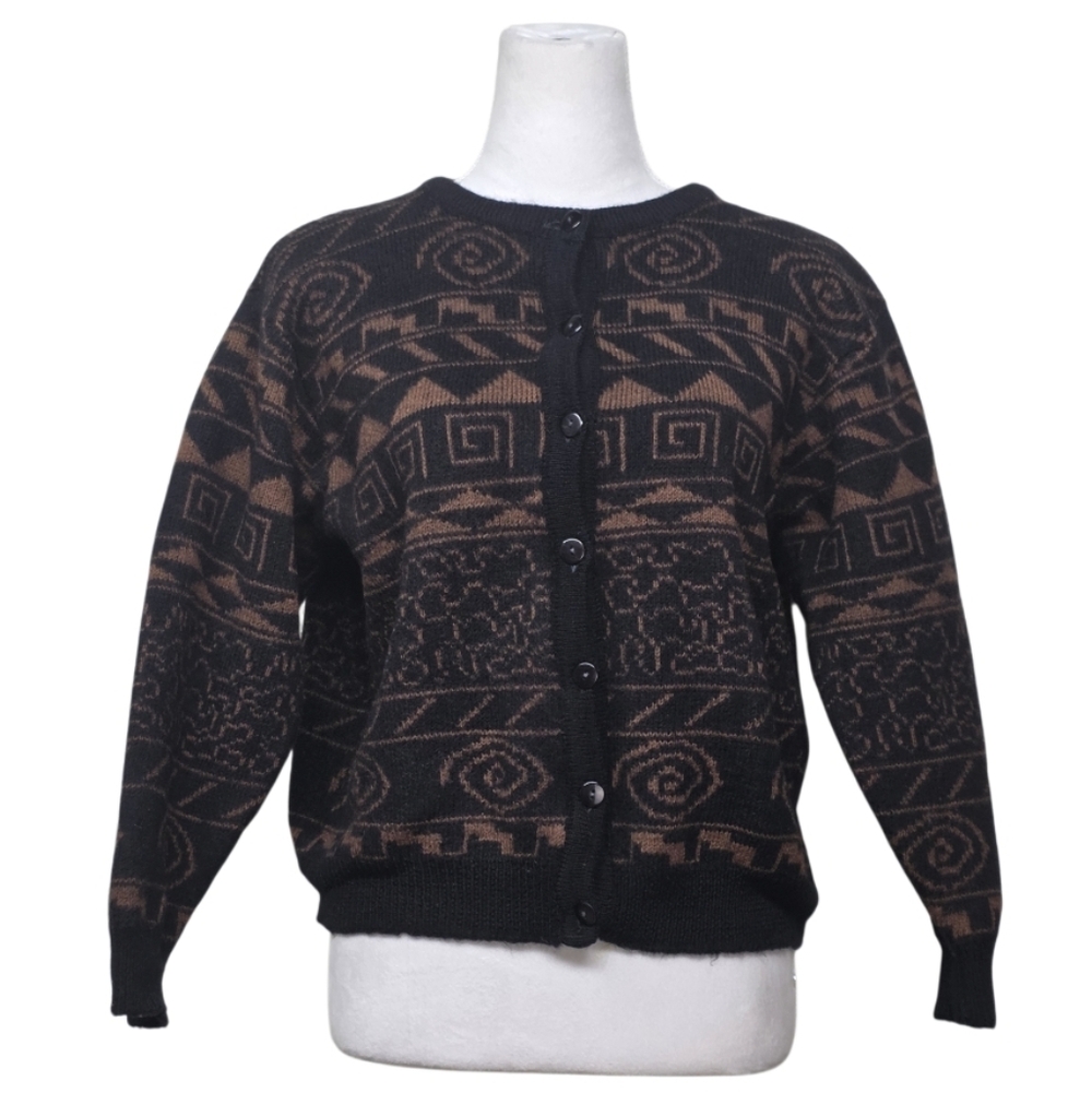 AYWON Black and Brown 100% Wool Vintage Cardigan Sweater